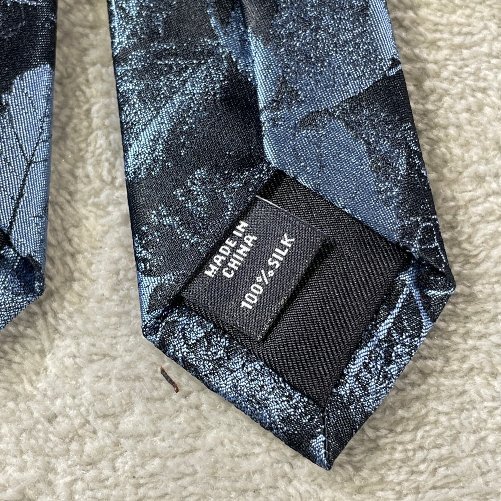 Murano Tie Necktie Blue Black Leaf Metallic Hand Finished 100 Silk Office Career - Picture 7 of 9